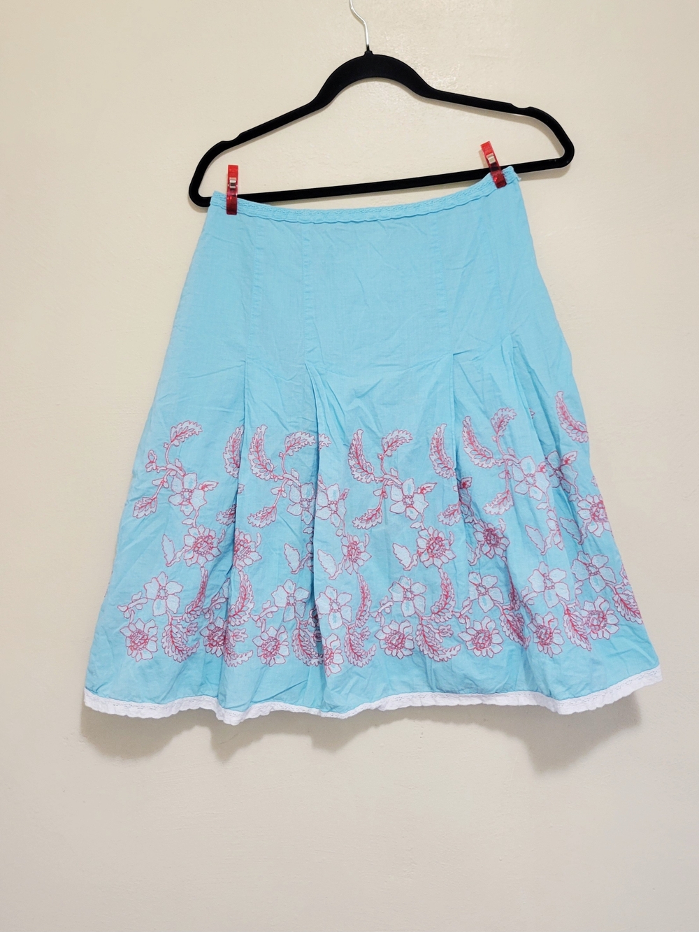 Think Tank Light Blue Floral Embroidered A-Line Skirt
